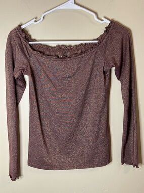 Aeropostale Shimmery Mauve Off-Shoulder Long Sleeve Top MEDIUM P2P 17”